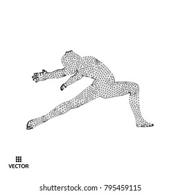 Man is posing and dancing. Silhouette of a dancer. 3d model of man. Sport symbol. Vector illustration.