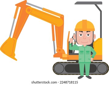 Un hombre posando frente a una excavadora