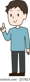 Man posing with index finger raised in point pose