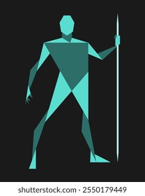 Man posing with javelin or spear. Geometric art graphic. Male human body gesture drawing. Figure silhouette. Vector illustration image.