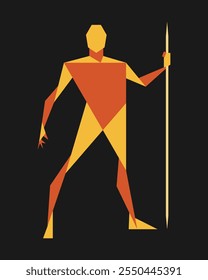 Man posing with javelin or spear. Geometric art graphic. Male human body gesture drawing. Figure silhouette. Vector illustration image.