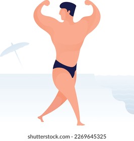 Man Posing On Beach Curvy 1 UI Banner Illustration Vector EPS
