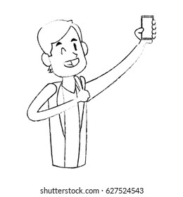 man posing for picture phone icon image 