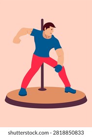Man Posing with Pole Illustration