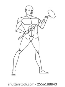 Man posing with sledgehammer. Male human body gesture drawing. Figure with hammer silhouette. How to draw. Vector illustration image.