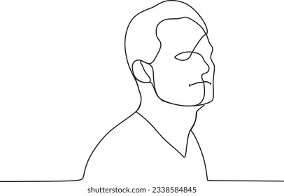 man posing turning head drawn with one line