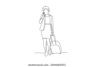 man posing while on business trip.Business travel one-line drawing