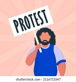 Ein Mann mit einem Poster in den Händen. Protestposter. Vektorgrafik.