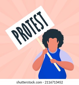 A man with a poster in his hands. Protest concept. Vector illustration.