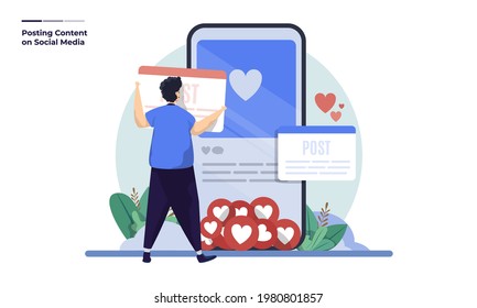 A man posting content on social media illustration concept