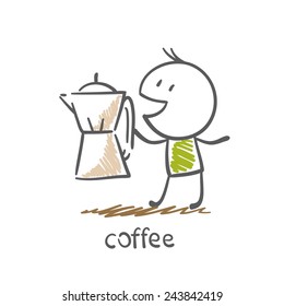 a man with a pot of coffee illustration