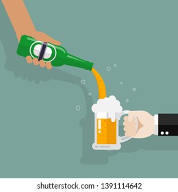 Man pouring beer on glass. Vector illustration