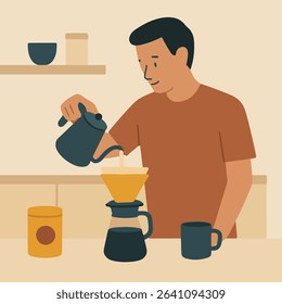 Man Pouring Coffee: Morning Routine, Home Comfort, Simple Pleasure