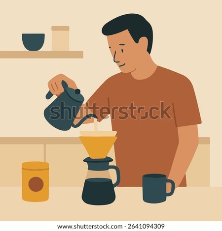 Man Pouring Coffee: Morning Routine, Home Comfort, Simple Pleasure