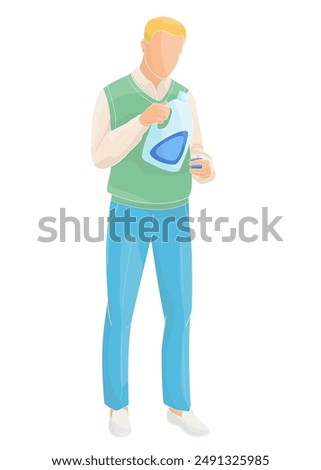 man pouring laundry detergent from bottle into cap