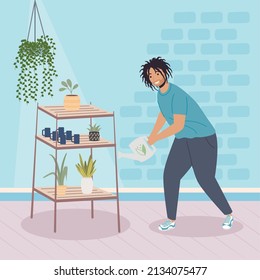 man pouring water a plants, design