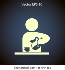 man pours coffee into a cup vector icon