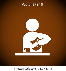 man pours coffee into a cup vector icon