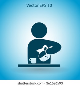 man pours coffee into a cup vector icon