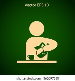 man pours coffee into a cup vector icon