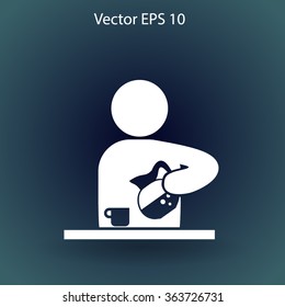 man pours coffee into a cup vector icon