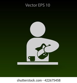 man pours coffee into a cup vector icon