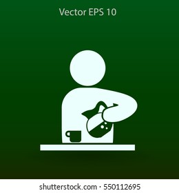 man pours coffee into a cup vector icon