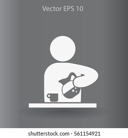 man pours coffee into a cup vector icon