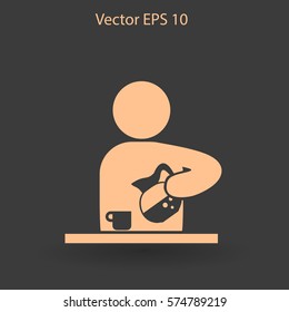 man pours coffee into a cup vector icon