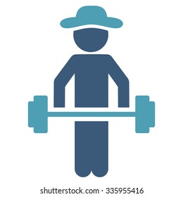 Man Power Lifting vector icon. Style is bicolor flat symbol, cyan and blue colors, rounded angles, white background.