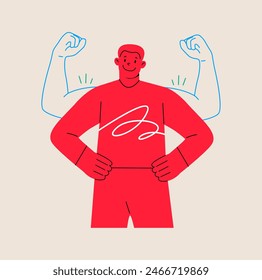 Man power, man self confidence, high esteem concept. Colorful vector illustration