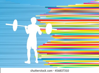 Man powerlifting barbell crossfit gym vector abstract background