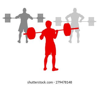 Man powerlifting weights isolated abstract winner concept vector background isolated on white