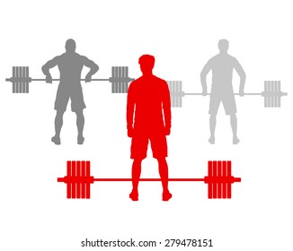 Man powerlifting weights isolated abstract winner concept vector background isolated on white