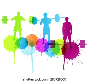 Man powerlifting weights isolated abstract winner concept vector background isolated on white with color splashes