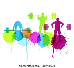 Man powerlifting weights isolated abstract winner concept vector background isolated on white with color splashes