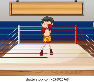 Man practices boxing in the boxing ring