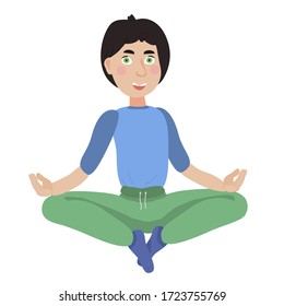 a man practices yoga. active lifestyle. home meditation and fitness