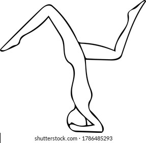 man practices yoga in balance position hand drawn in doodle style. vector, scandinavian, monochrome. single element for design sticker, card, poster, flyer. namaste, karma meditation