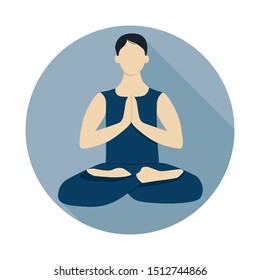 Man practices yoga, meditation icon. Flat icon lotus position