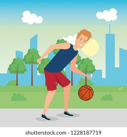 man practicing basketball character