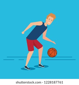 man practicing basketball character