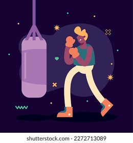 man practicing boxing fitness character