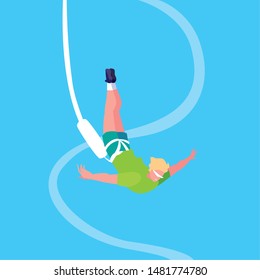 man practicing bungee jumping sport extreme