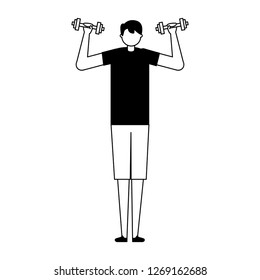 man practicing exercise with dumbbells