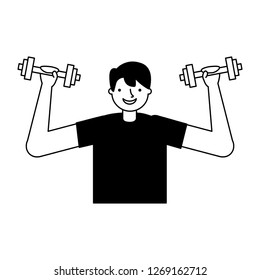 man practicing exercise with dumbbells