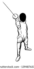 Man practicing fencing hand drawn outline doodle icon. Fencer, swardsman, fencing competition concept. Vector sketch illustration for print, web, mobile and infographics on white background. 