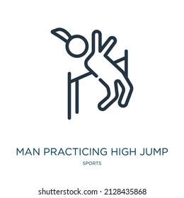 man practicing high jump thin line icon. man, people linear icons from sports concept isolated outline sign. Vector illustration symbol element for web design and apps.