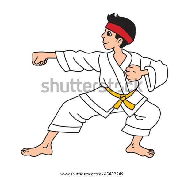 Man Is Practicing Karate Exercise Cartoon Vector Illustration 9492