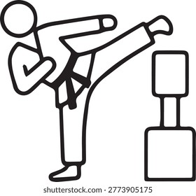Man practicing karate kick vector icon, martial arts training and combat sports symbol for fitness and self defense.